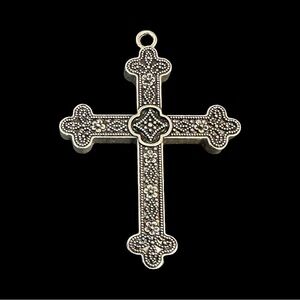 Vintage Silver Budded Plated Pectoral Cross Pendant Catholic